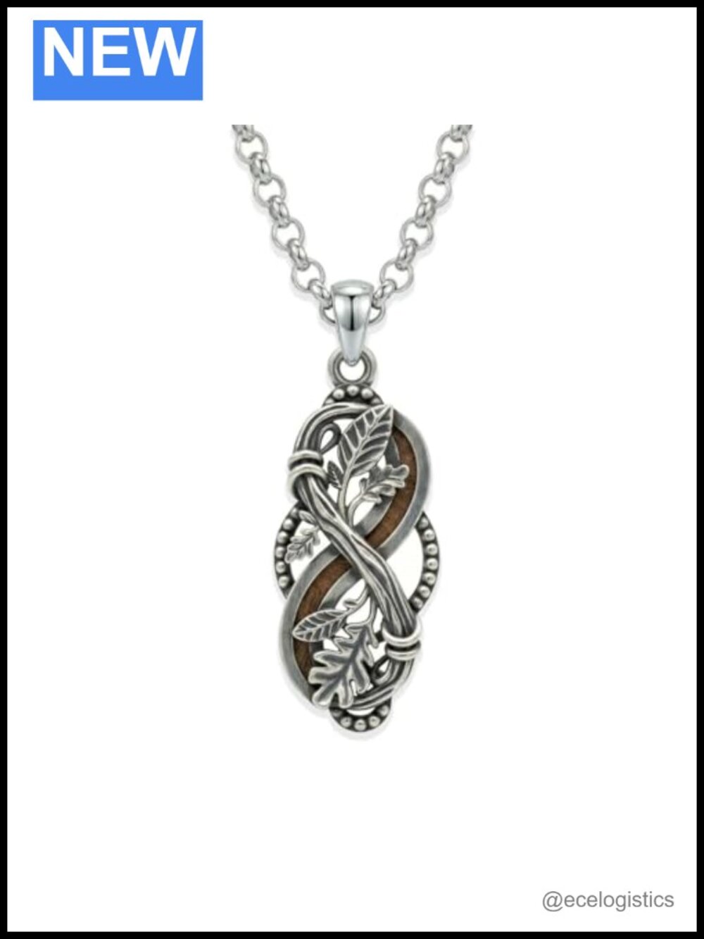 Wood Inlay Celtic Knot Pendant Necklace Silver Finish 22" Rolo Chain